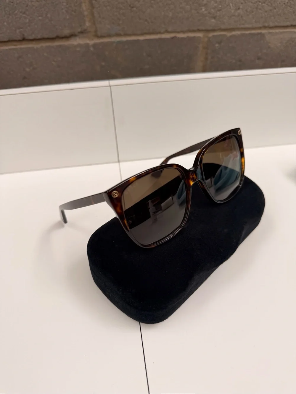 Gucci Women’s Tortoiseshell Square Sunglasses with Dark Gradient Lenses